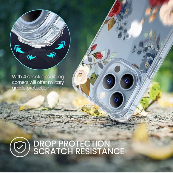 iPhone 13 Pro Max Case Screen Protector Clear Floral Soft Protective Cover Rose - Picture 5 of 7